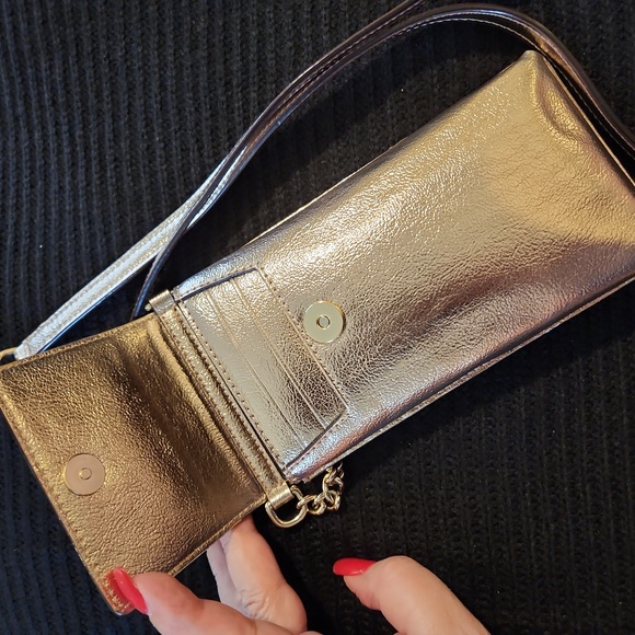 NWOT KATE SPADE Italian Pebble Leather Metallic Gold Crossbody Phone Bag - Picture 4 of 15
